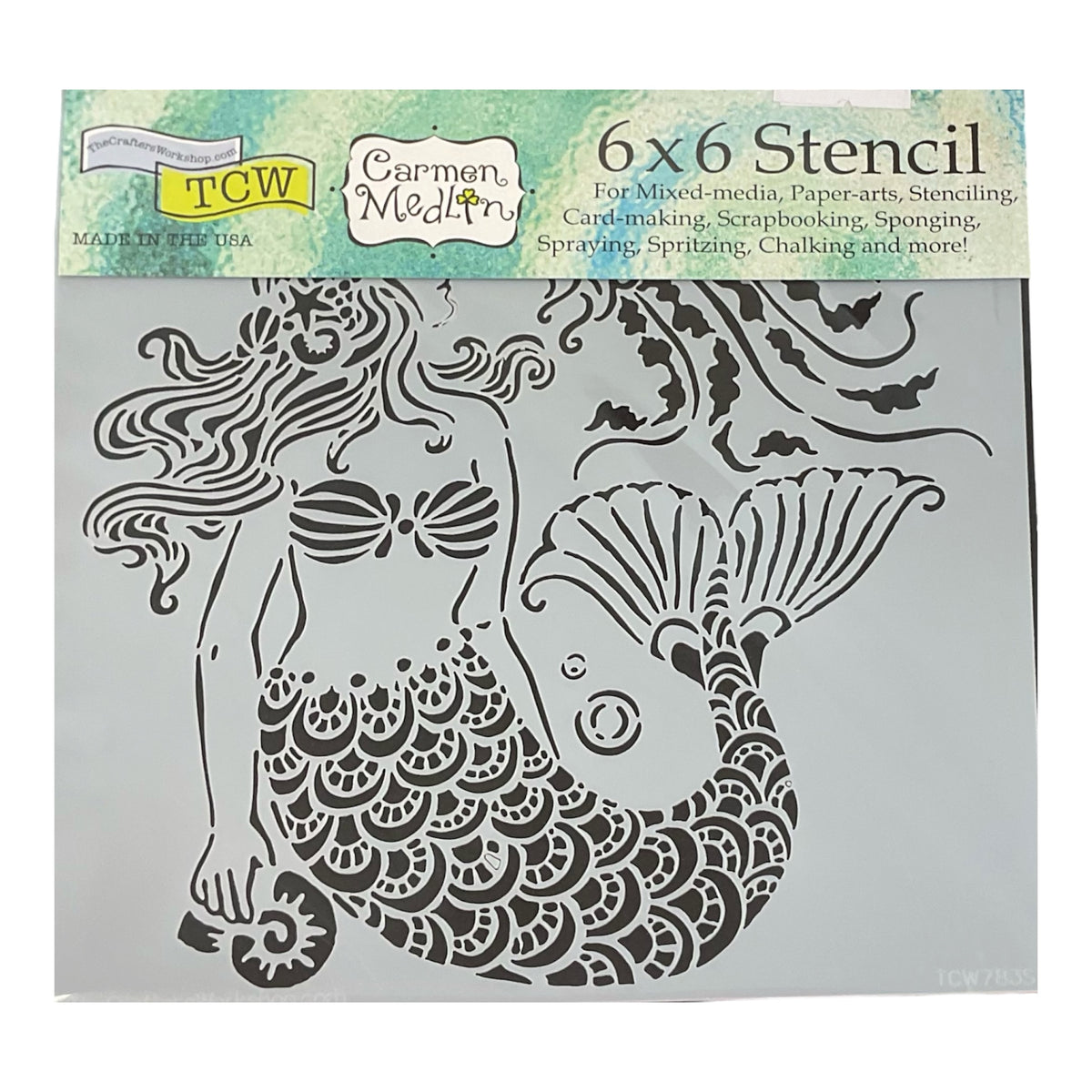 TCW Carmen Medlin 6x6 Stencil – Decorative Mermaid