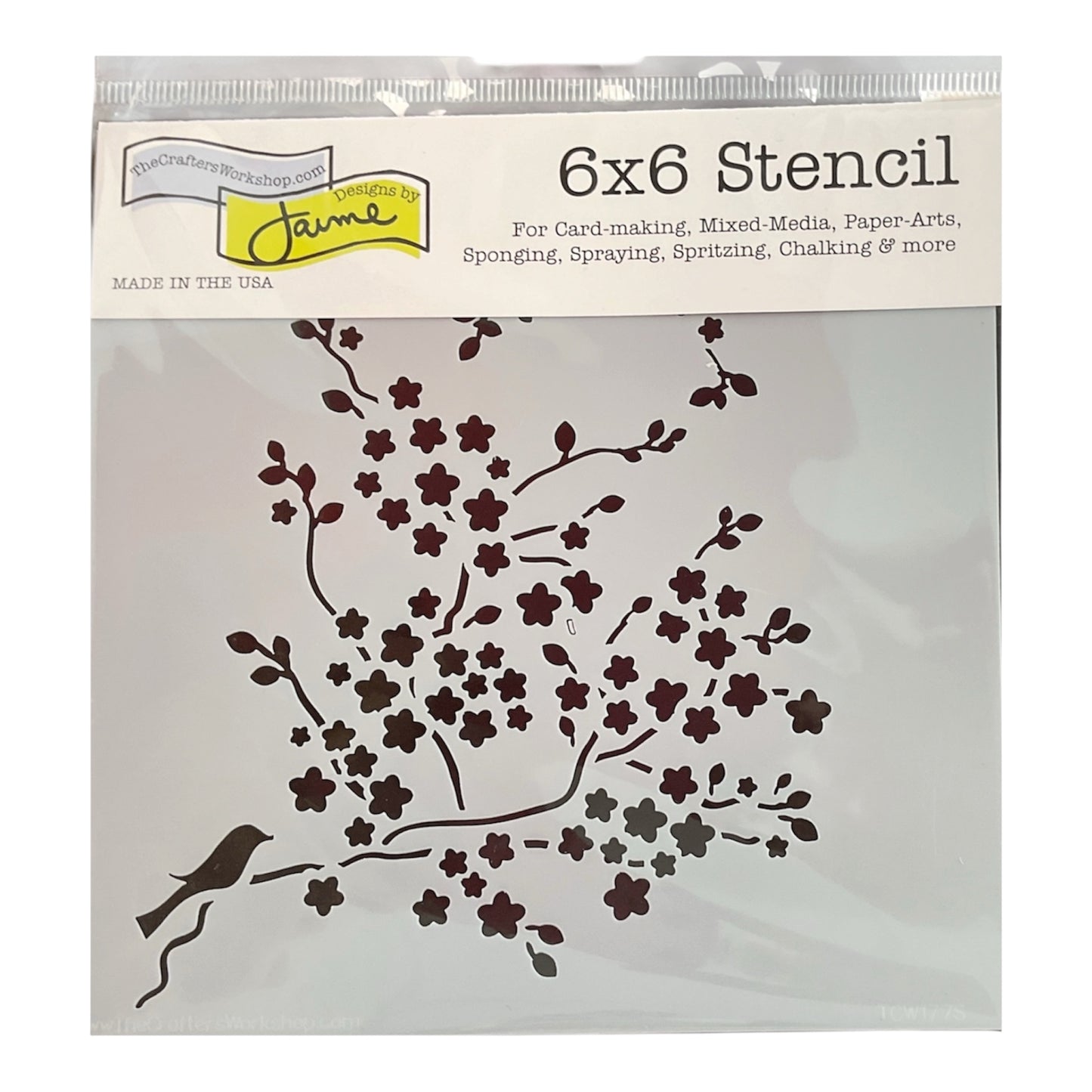 TCW Designs by Jaime 6x6 Stencil – Bird and Mini Cherry Blossom